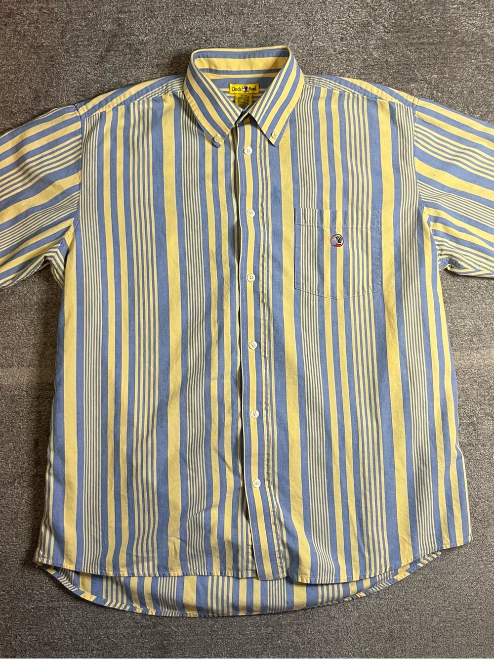 Duck Head Yellow and Blue Vertical Stripe Button-Down Shirt size‎ M preppy